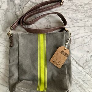 NWT Maika City Crossbody Sling - Mod Stripe Lime/Ash